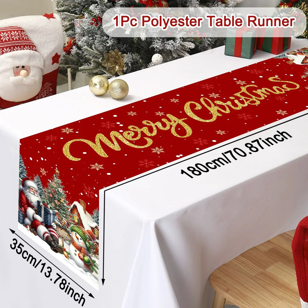 Red Christmas Santa Snowman Table Runner Christmas Decorations for Home 2025 Xmas Table Decor Navidad Noel New Year 2026 Gifts
