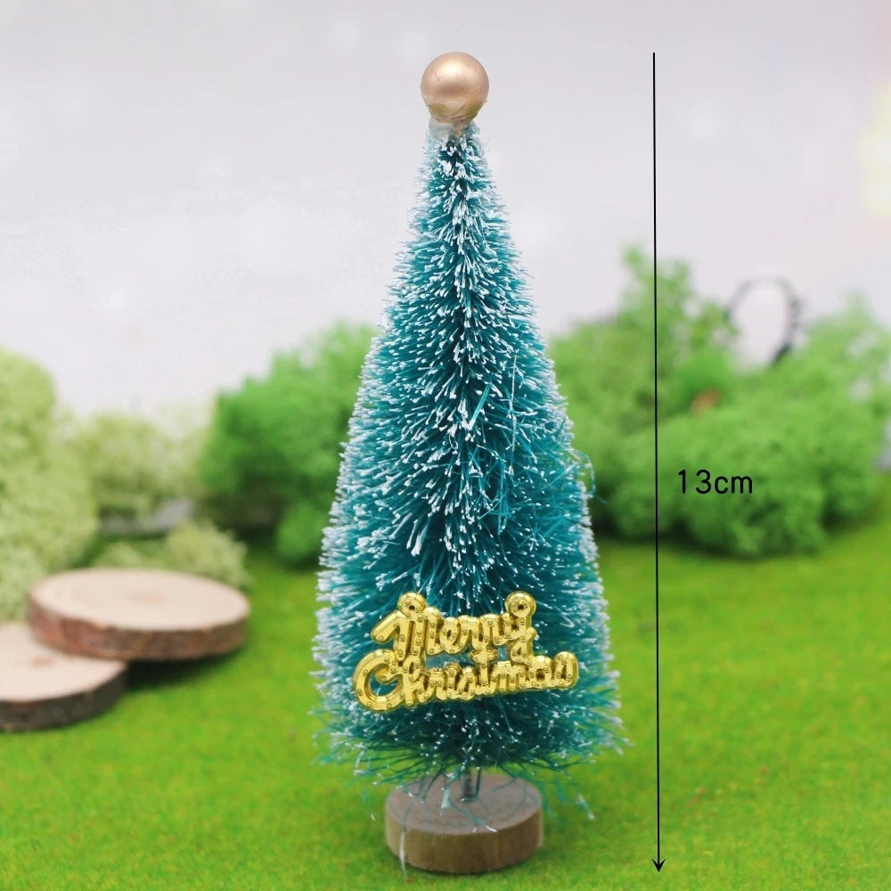 Mini Artificial Snow Christmas Tree Wooden Dollhouse Micro Landscape Model Xmas Terrarium Ornament Home Desktop Holiday Decor