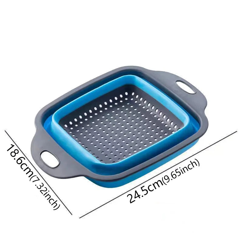 1pcs Round Square Foldable Silicone Colander Fruit Vegetable Washing  Strainer Colander Collapsible Drainer Kitchen Storage Tool