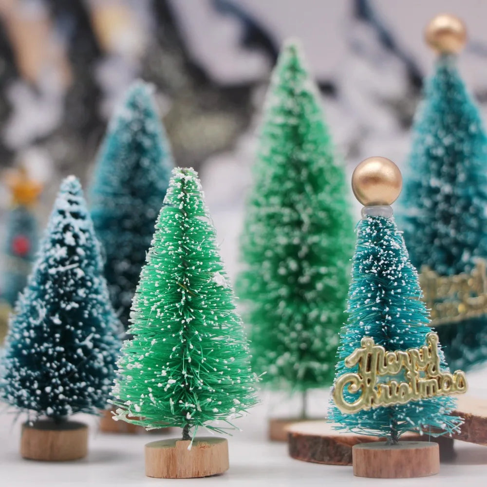 Mini Artificial Snow Christmas Tree Wooden Dollhouse Micro Landscape Model Xmas Terrarium Ornament Home Desktop Holiday Decor