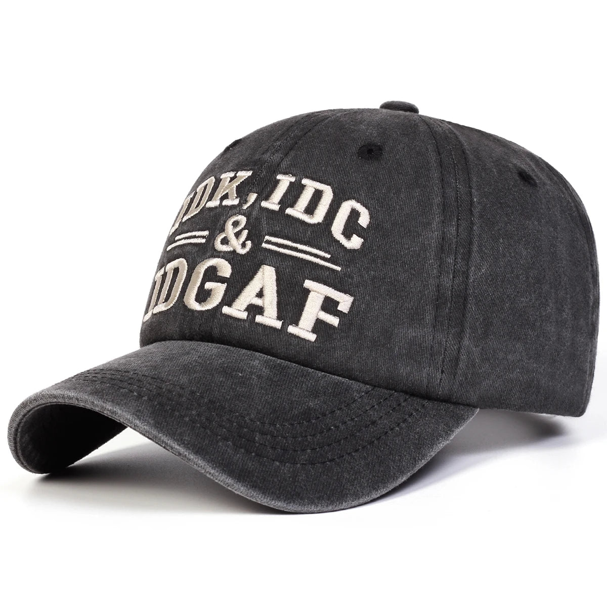 Unisex IDK IDC&IDGAF Letter Embroidery Washed Baseball Cap Spring Autumn Outdoor Adjustable Casual Hat Sunscreen Hat Sports Cap