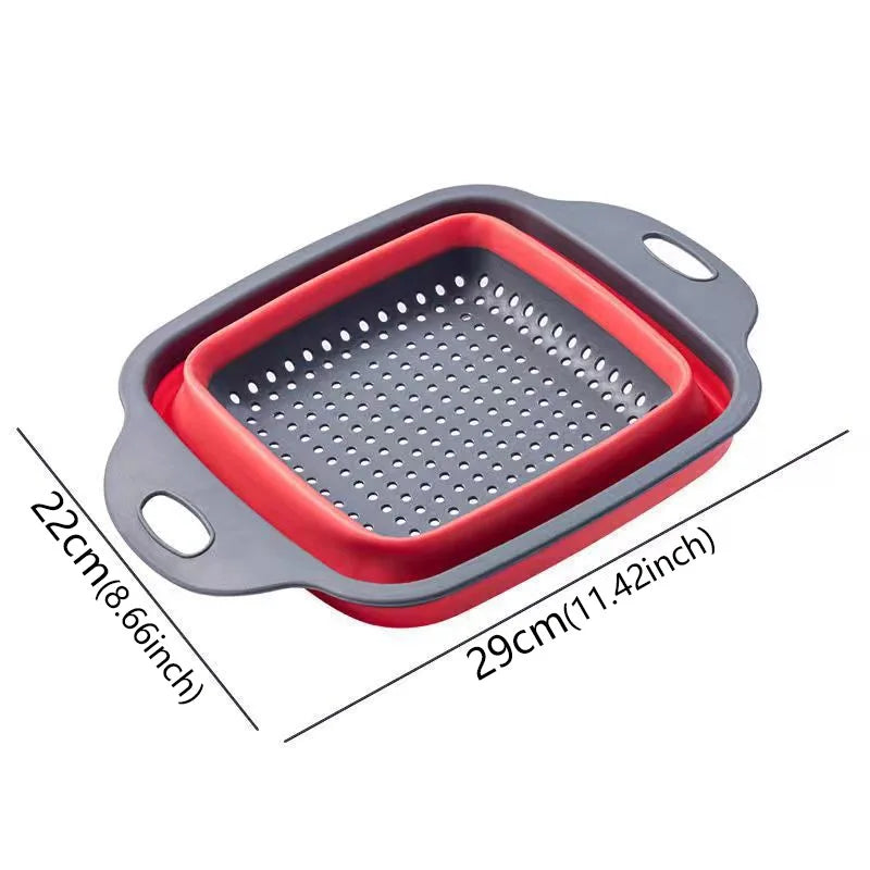 1pcs Round Square Foldable Silicone Colander Fruit Vegetable Washing  Strainer Colander Collapsible Drainer Kitchen Storage Tool