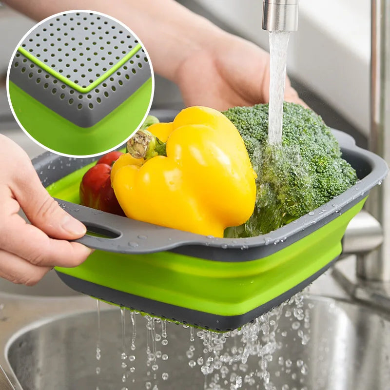 1pcs Round Square Foldable Silicone Colander Fruit Vegetable Washing  Strainer Colander Collapsible Drainer Kitchen Storage Tool