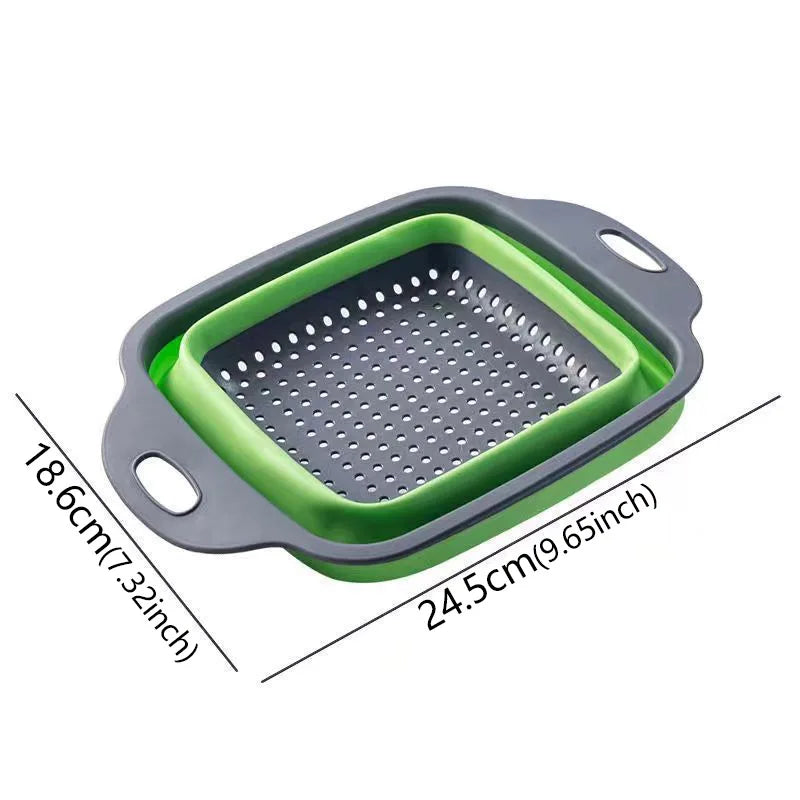 1pcs Round Square Foldable Silicone Colander Fruit Vegetable Washing  Strainer Colander Collapsible Drainer Kitchen Storage Tool