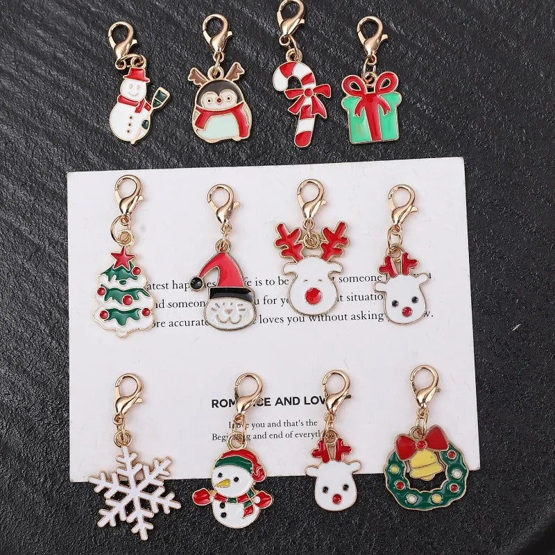 Wholesale Christmas Keychains Pendants Santa Alloy Ornament DIY Necklaces Earrings Bracelets Holiday Party Decoration Supplies