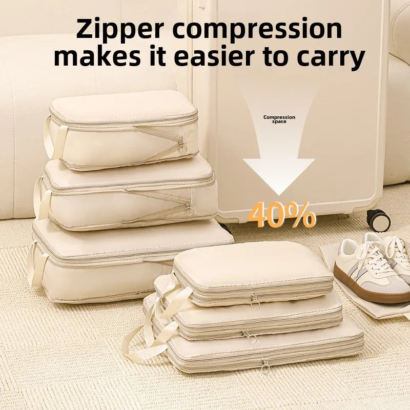 4Pcs/Set Travel Compression Packing Cubes Bag Portable Suitcase Clothes Organizers Waterproof Luggage Storage Cases Drawer Bags