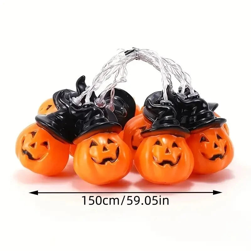 59.06in Halloween Pumpkin Fairy Lights Warm White 10LED Festival String Lights Battery Powered Room Holiday Decoration