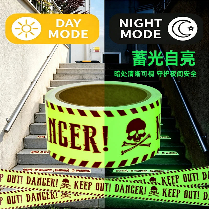 Halloween Warning Glow/Yellow Color In The Dark Tape 3m Non-Adhesive Indoor Outdoor Gatherings Garden Halloween Decoration