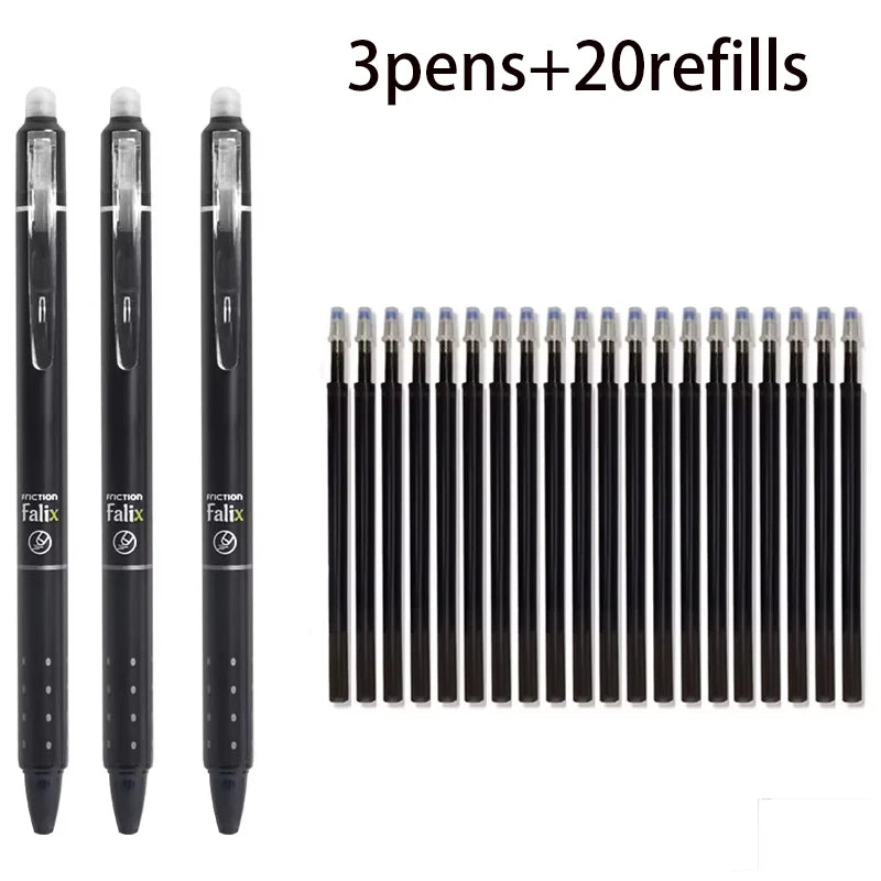 Push-Button Erasable Gel Pens Set 0.5mm Black/Blue Pen Refill Replaceable Rods Washable Handle School Office Supplies Stationery