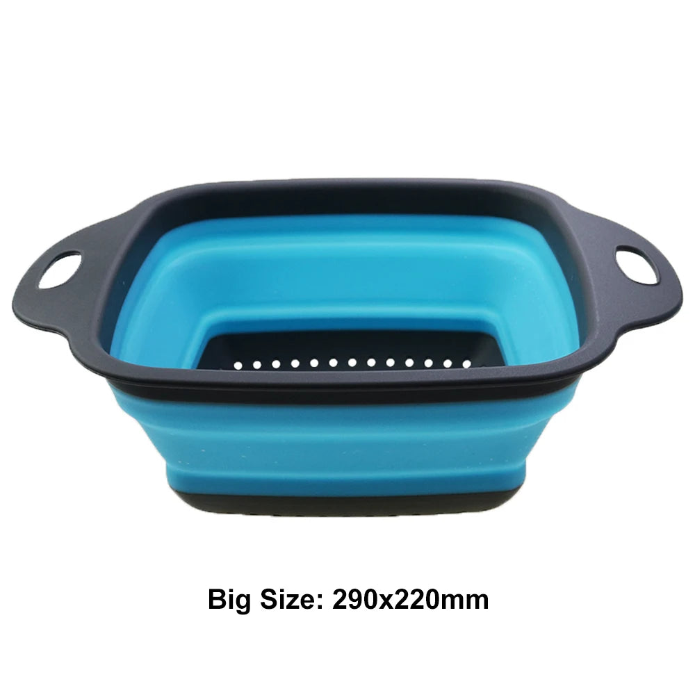 1Pc 2in1 Silicone Folding Drain Fruit Vegetable Washing Basket Foldable Strainer Collapsible Drainer Kitchen Storage Tool Dish