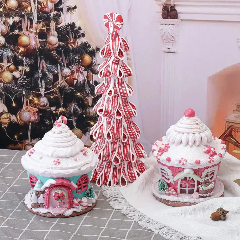 Christmas Luminous Castle Christmas Tree Decoration Ornaments Soft Clay Cute Macaron Accessories Xmas Holiday Supplies