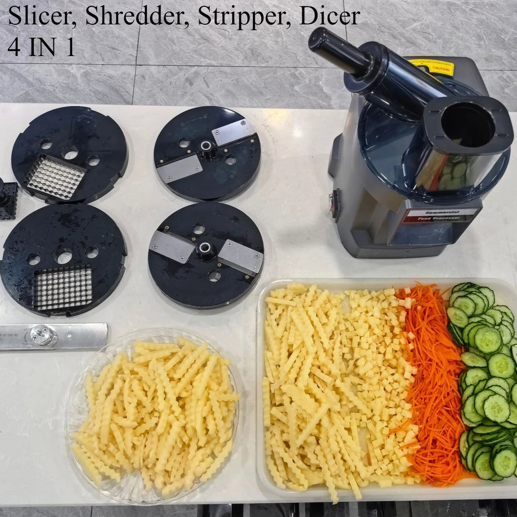 4 In 1 Dual-Feed Electric Food Chopper: Automatic Potato Dicer & French Fry Cutter for Carrot, Onion, Cucumber 110V 220V