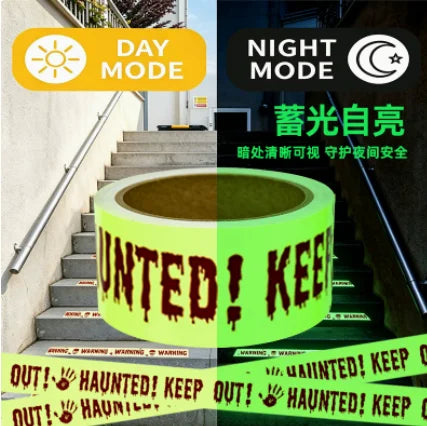 Halloween Warning Glow/Yellow Color In The Dark Tape 3m Non-Adhesive Indoor Outdoor Gatherings Garden Halloween Decoration