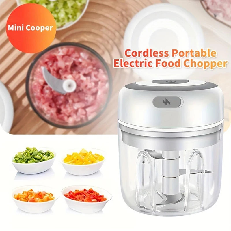 Portable Wireless Electric Mini Food Chopper Bowl Garlic Masher USB Rechargeable Vegetable Meat Grinder Kitchen Blender Gadget