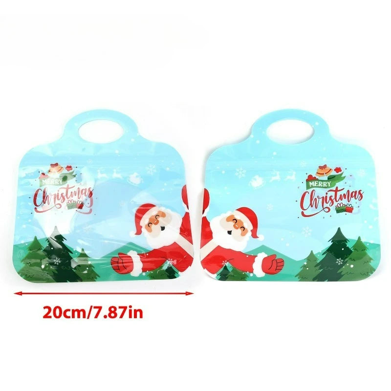 2/20PCS Christmas Self-Sealing Bags Santa Claus Snowman Pattern Standable Handbags  Candy Cookie Packaging Pouch Party Supplies