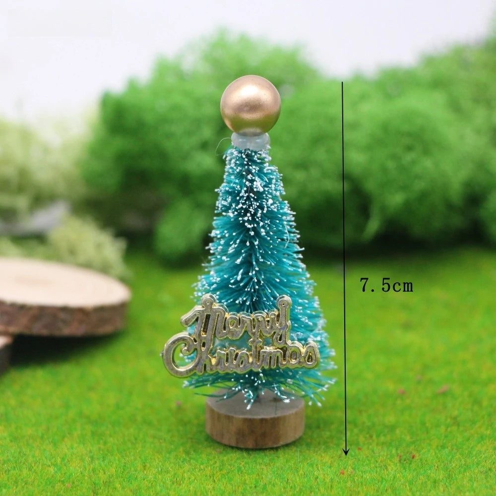Mini Artificial Snow Christmas Tree Wooden Dollhouse Micro Landscape Model Xmas Terrarium Ornament Home Desktop Holiday Decor