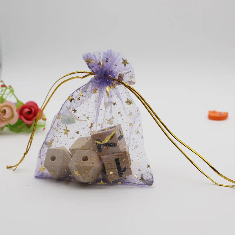 50pcs/lot 7x9cm Moon Star Organza Bags Adjustable Drawstring Bag for Wedding Gifts Candy Jewelry Packaging Pouch Wholesale