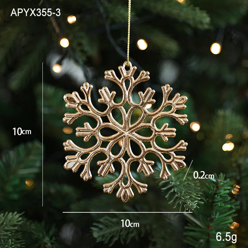 2025 Christmas Tree Ornaments Gold Plastic Elk Unicorn Angel Snowflake Hanging Pendants 2026 New Year Home Decoration Kids Gift