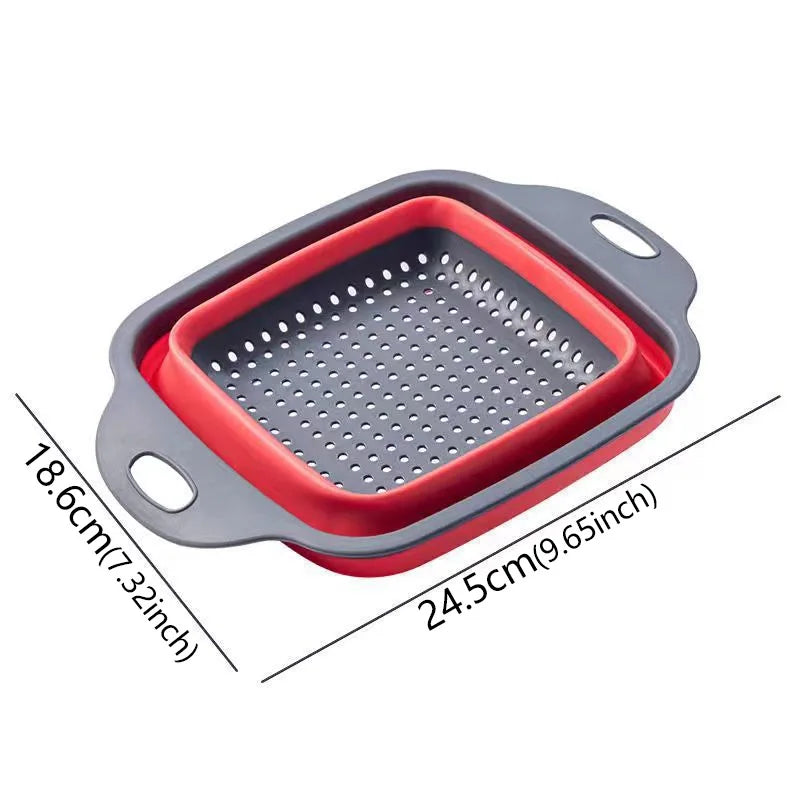 1pcs Round Square Foldable Silicone Colander Fruit Vegetable Washing  Strainer Colander Collapsible Drainer Kitchen Storage Tool