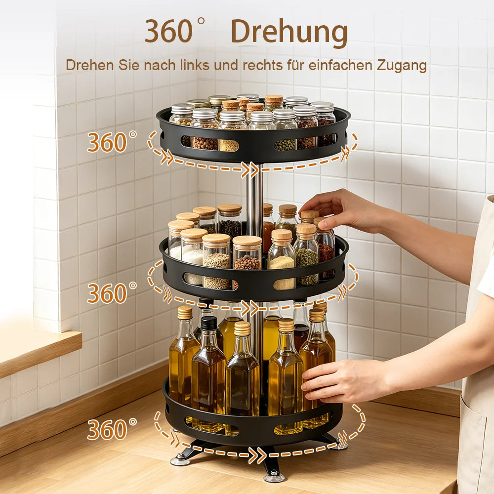 Rotation Spice Rack + 12pcs Seasoning Bottle Set, Multi-Layer Spices Cans Storage Tray Organizer Kitchen Accessories