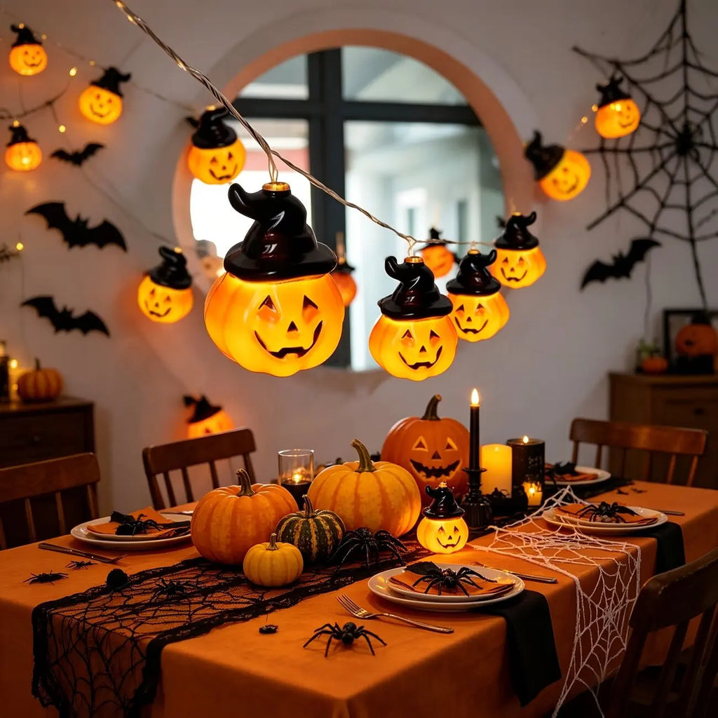 59.06in Halloween Pumpkin Fairy Lights Warm White 10LED Festival String Lights Battery Powered Room Holiday Decoration