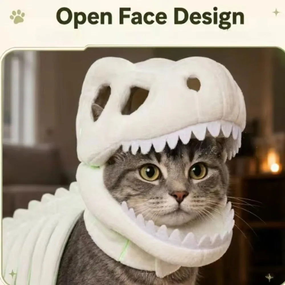 Dinosaur Skeleton Pet Costume Dark Washable Cat Halloween Cosplay Clothes Soft Halloween Pet Hood Outfit Halloween Decoration