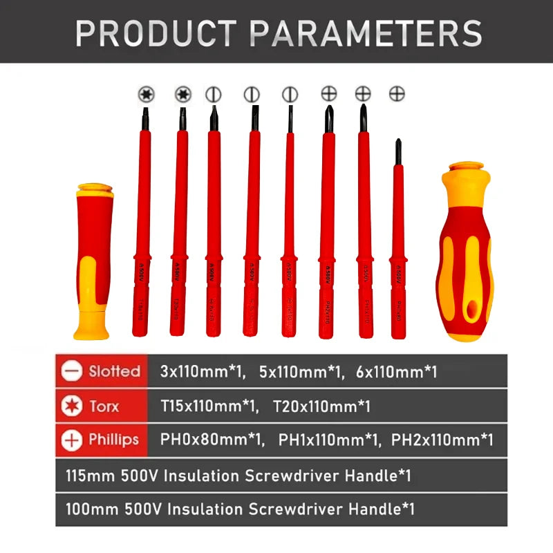 10 In 1 Interchangeable Blade 500V Insulated Screwdriver Set With Case Magnetic High Hardness Home Electricians Repair Tools