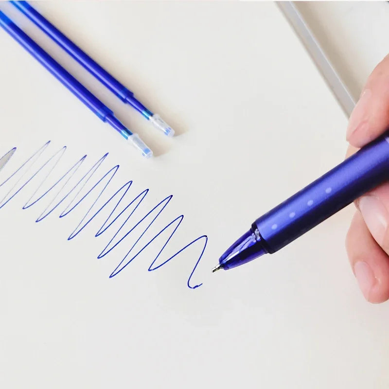 Push-Button Erasable Gel Pens Set 0.5mm Black/Blue Pen Refill Replaceable Rods Washable Handle School Office Supplies Stationery