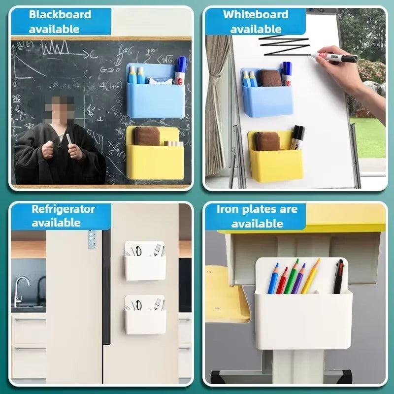 Magnetic Refrigerator Storage Box, Plastic Organizer Box, With Marker Pen Holder, Refrigerator Office Supplies