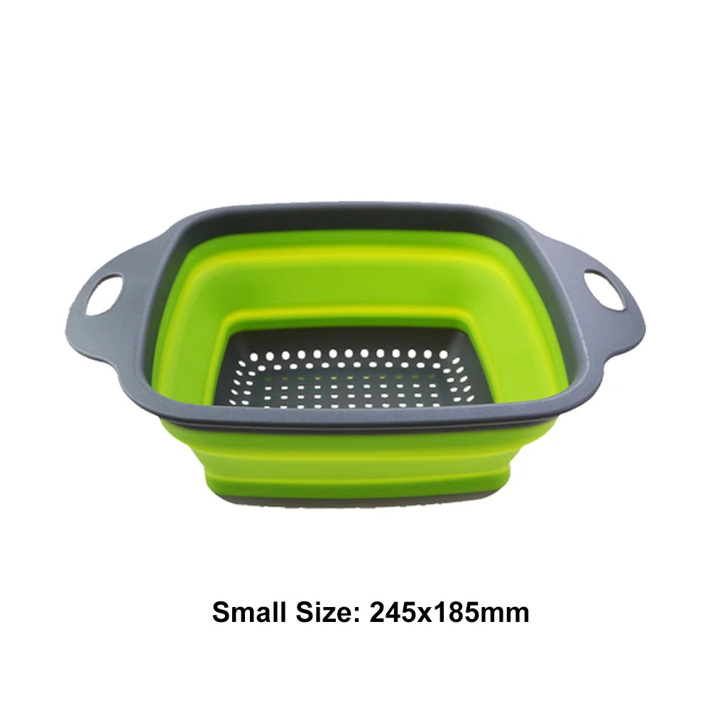 1Pc 2in1 Silicone Folding Drain Fruit Vegetable Washing Basket Foldable Strainer Collapsible Drainer Kitchen Storage Tool Dish