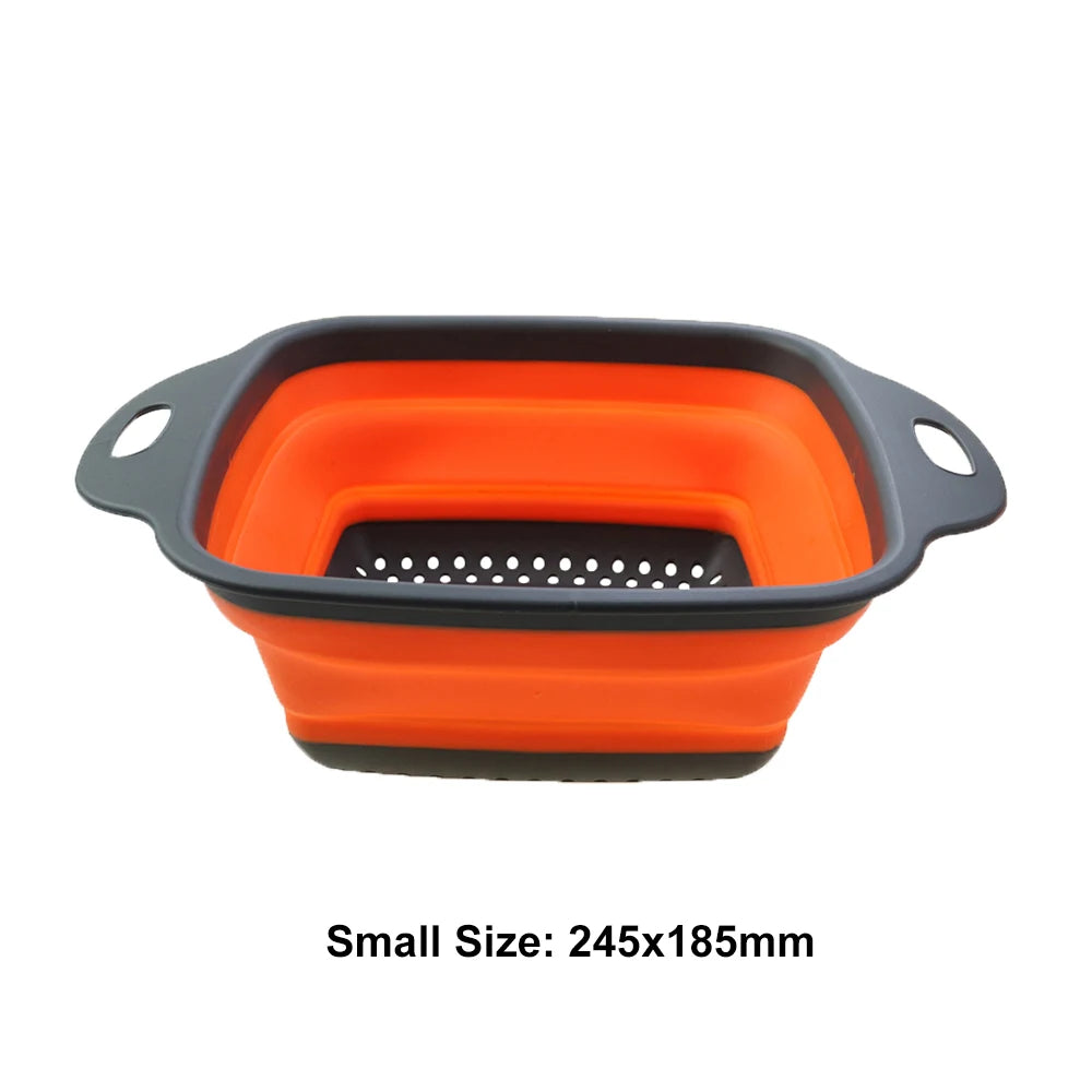 1Pc 2in1 Silicone Folding Drain Fruit Vegetable Washing Basket Foldable Strainer Collapsible Drainer Kitchen Storage Tool Dish