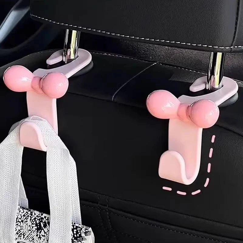 1pcs Cute Bow Pink Car Seat Back Hook Non Marking Headrest Hanger for Purse Umbrella Grocery Bag Car Organizer Accessory
