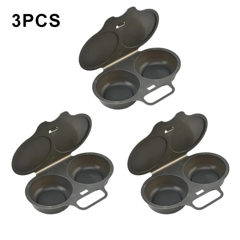 2 Cavity Microwave Egg Poacher Kitchen Round Steamed Egg Cooking Mould With Cover Reusable Non-stick Omelet Poached Egg Tool