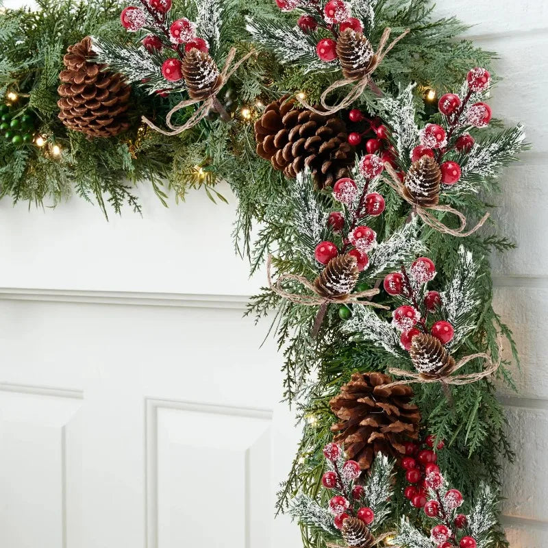 1/20x Snowflake Pine Cone Berry Branch Artificial Red Berry Pine Needle DIY Wreath Fake Flowers Home Party Christmas Decoration