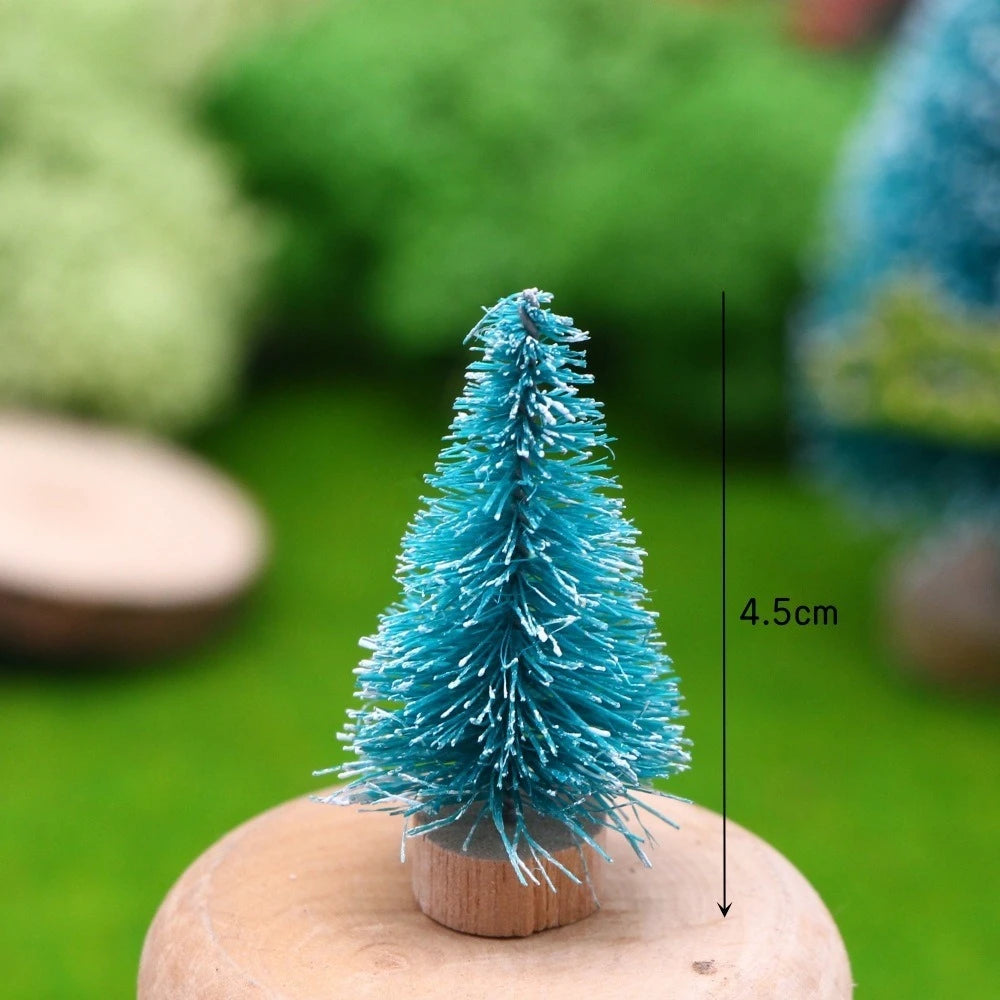 Mini Artificial Snow Christmas Tree Wooden Dollhouse Micro Landscape Model Xmas Terrarium Ornament Home Desktop Holiday Decor