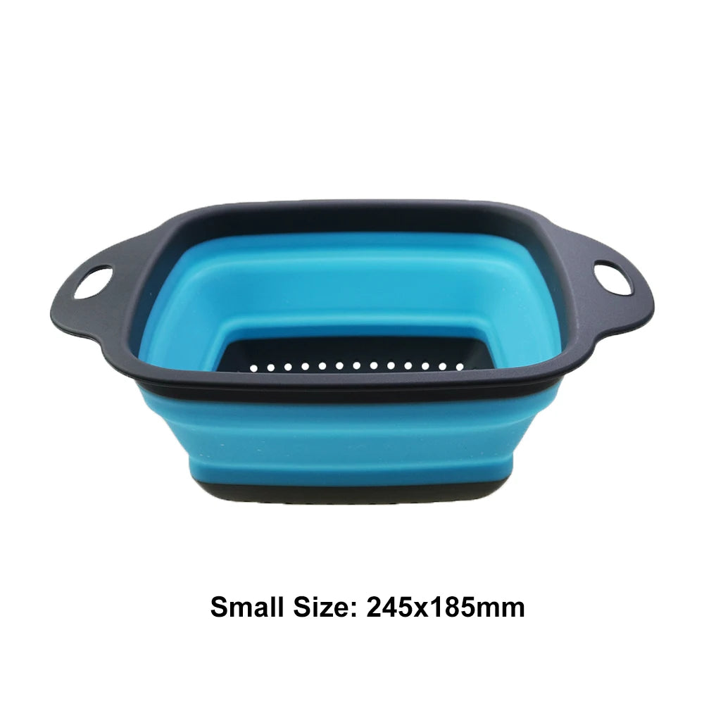 1Pc 2in1 Silicone Folding Drain Fruit Vegetable Washing Basket Foldable Strainer Collapsible Drainer Kitchen Storage Tool Dish