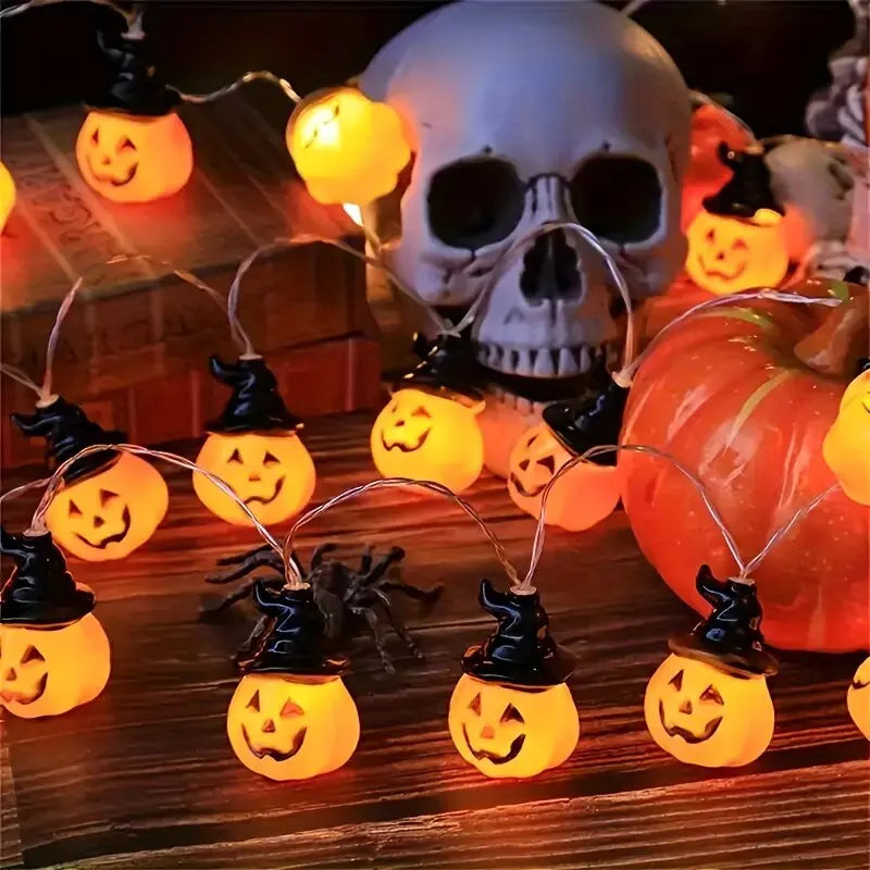 59.06in Halloween Pumpkin Fairy Lights Warm White 10LED Festival String Lights Battery Powered Room Holiday Decoration
