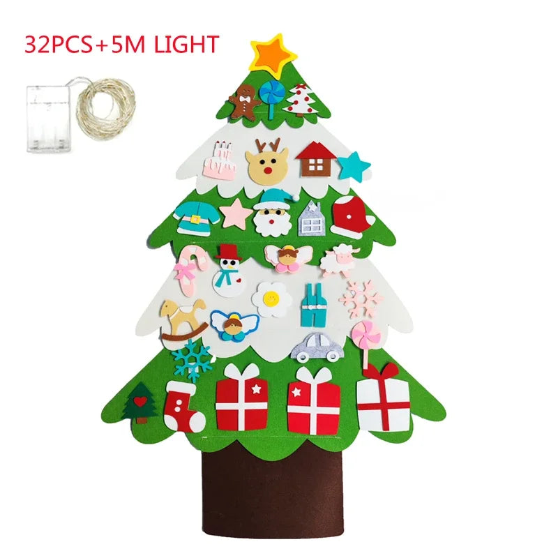 DIY Felt Christmas Tree for Toddler Feltpinetree Xmas with String Lights for Kids Montessori Toy Gift Home Decor Party Supplies