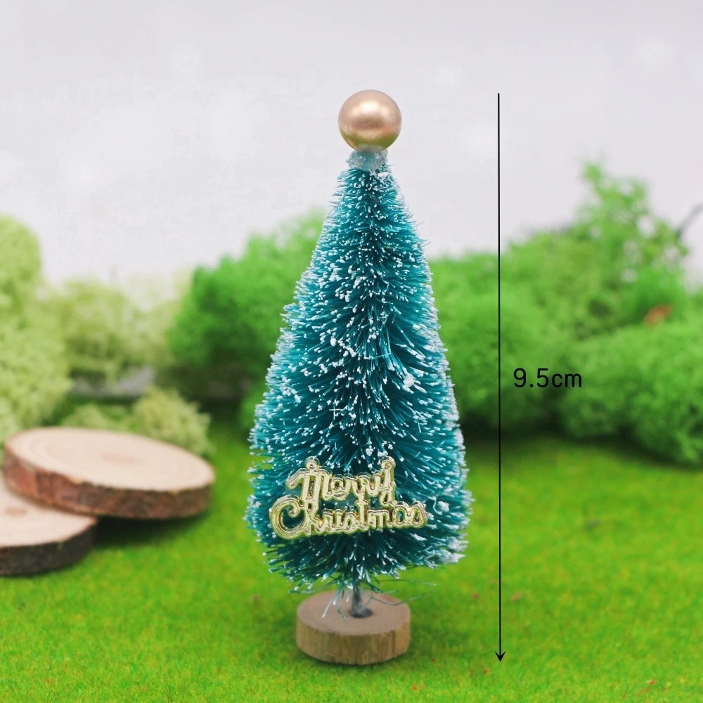 Mini Artificial Snow Christmas Tree Wooden Dollhouse Micro Landscape Model Xmas Terrarium Ornament Home Desktop Holiday Decor