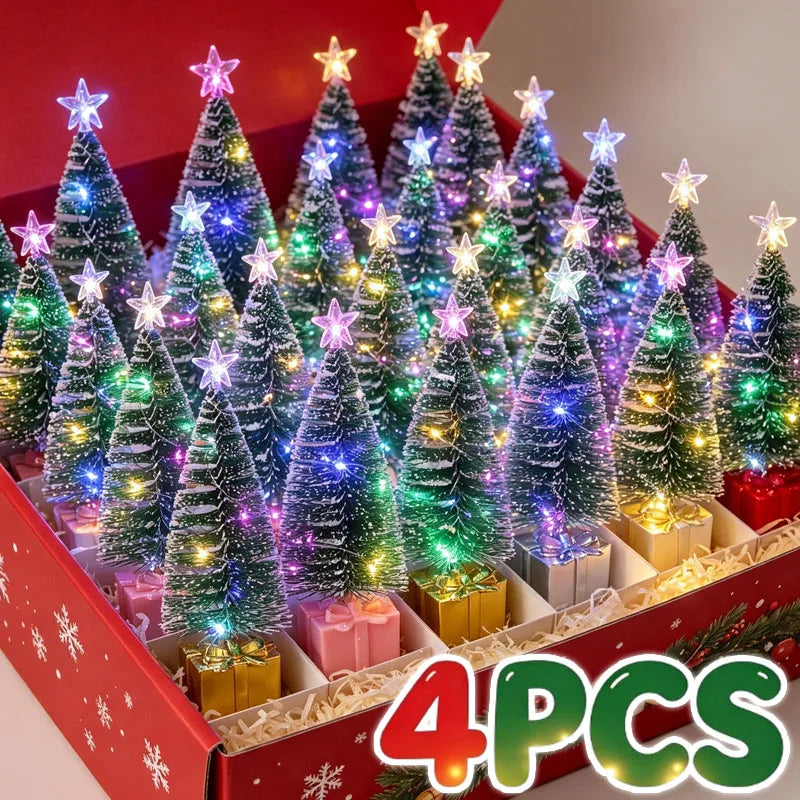1/4pcs Luminous Mini Christmas Trees Beautiful Small Artificial Xmas Trees Desk Decorations Christmas Home Decorations