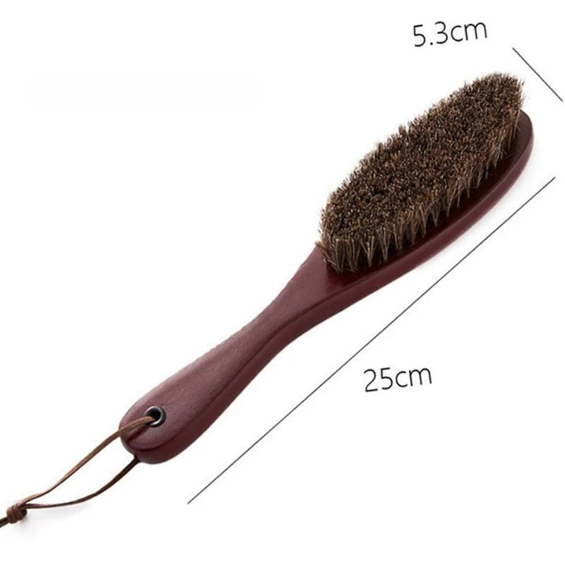 Horse Hair Brush Wooden Handle Shoe Polish Brush Soft Horsehair Laundry Cleaning Brush Tool Anti-Static Clean Cloth Clothes Care