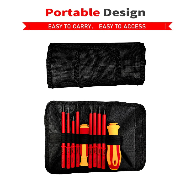 10 In 1 Interchangeable Blade 500V Insulated Screwdriver Set With Case Magnetic High Hardness Home Electricians Repair Tools