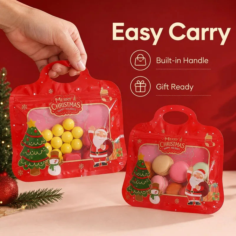 2/20PCS Christmas Self-Sealing Bags Santa Claus Snowman Pattern Standable Handbags  Candy Cookie Packaging Pouch Party Supplies