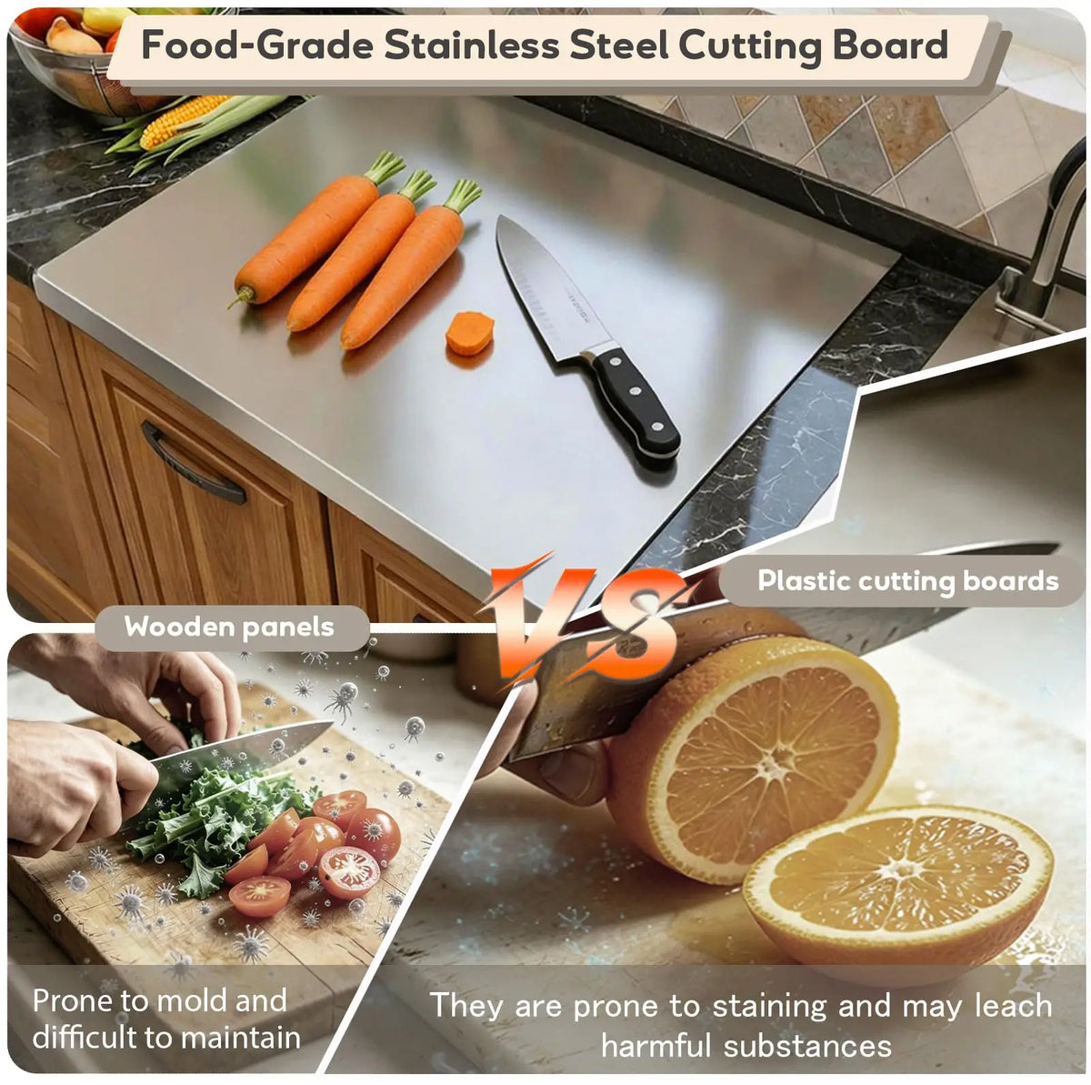 Stainless Steel Cutting Board  Food Grade 304 Extra Large Chopping Board with Non-Slip L-Shaped Edge Metal Pastry Board Dough Roller Mat   Double Sided for Meat Vegetables Dough Kneading Baking Kitchen Tool