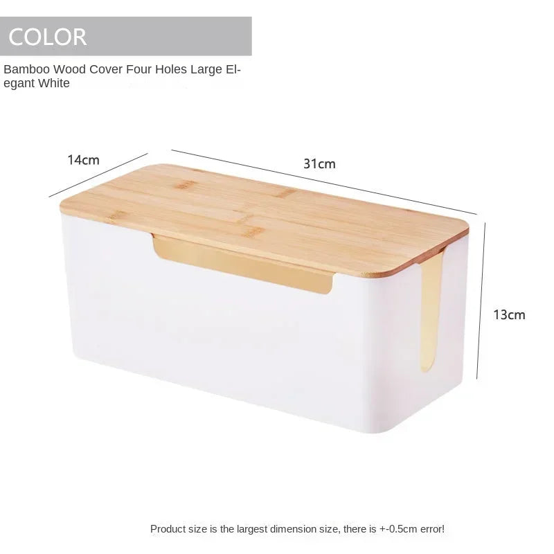 Wooden Office Cable Storage Box Power Line Wire Management Organizer Charger Socket Network Line Storage Bin Desk Storages