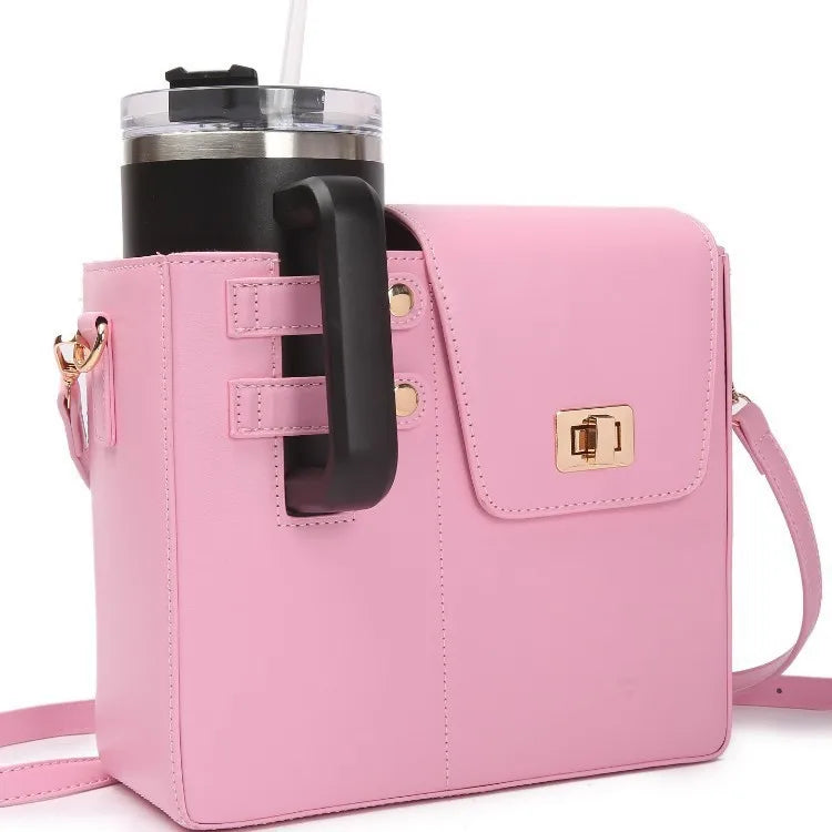 Cross-border best-selling outdoor portable drink bottle bag, universal large size insulated cup pink single-shoulder crossbody c