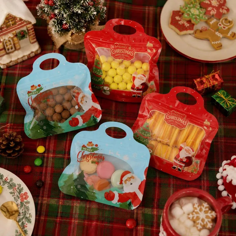 2/20PCS Christmas Self-Sealing Bags Santa Claus Snowman Pattern Standable Handbags  Candy Cookie Packaging Pouch Party Supplies