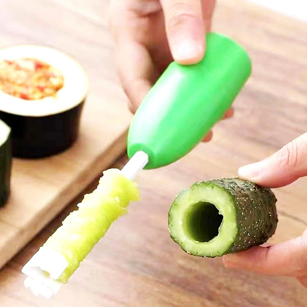 4 In 1 Fruit Vegetable Corer Spiral Digging Vege Drill Veggie Corkscrew Carver with 4Pcs Replaceable Head Spiralizer Cutter Tool