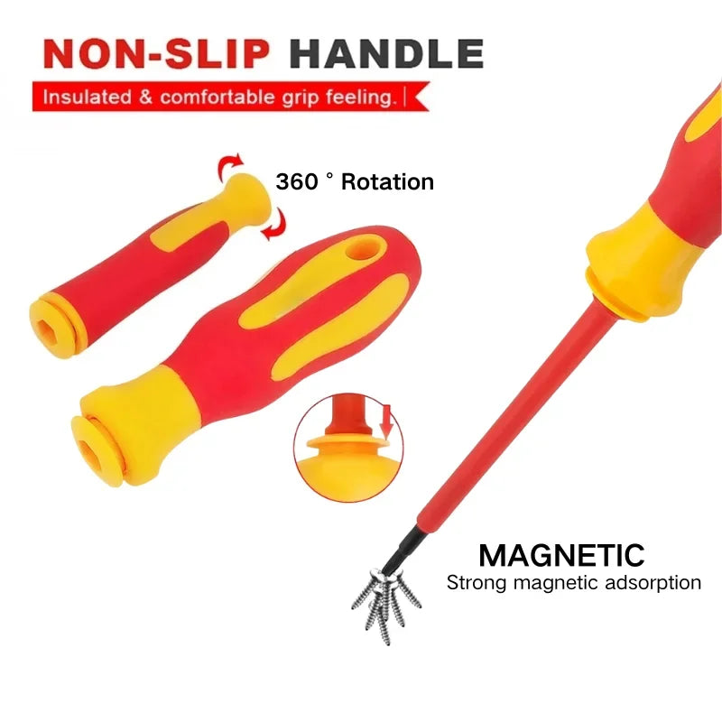 10 In 1 Interchangeable Blade 500V Insulated Screwdriver Set With Case Magnetic High Hardness Home Electricians Repair Tools