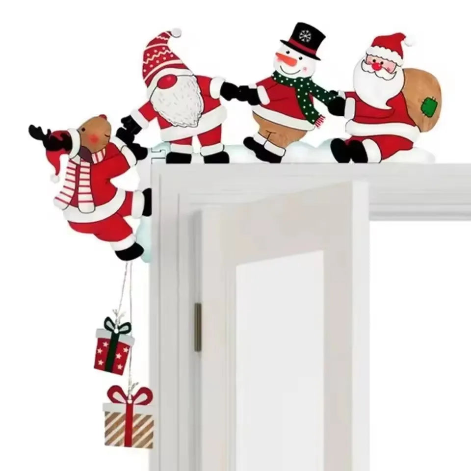 2026 Wooden Christmas Door Corner Decor, Santa Snowman Reindeer Cartoon Hanging Pendant, Xmas Door Frame Ornament for Party Home